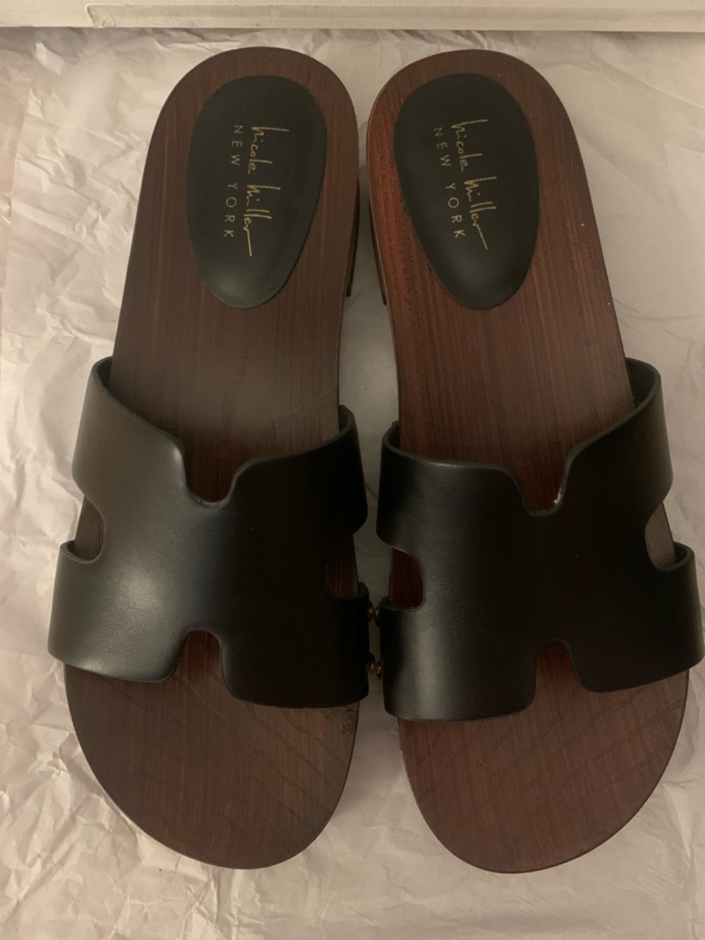 Black Leather Slide Sandals